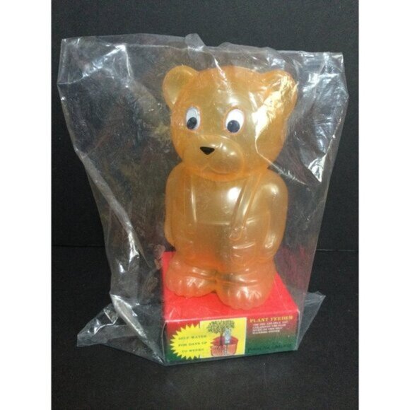 Vintage Automatic Plant Watering Feeder Orange Gummy Bear Plastic In Package - Picture 1 of 7
